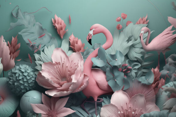 Flamingo cor-de-rosa rodeado de flores Flamingo cor-de-rosa rodeado de flores