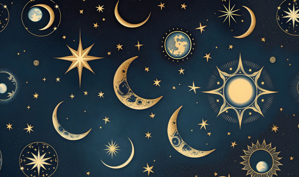 Lua e estrelas no céu Lua e estrelas no céu