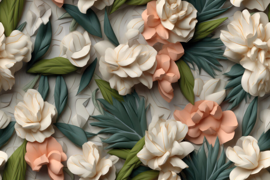 Flores delicadas com uma vegetação luxuriante.