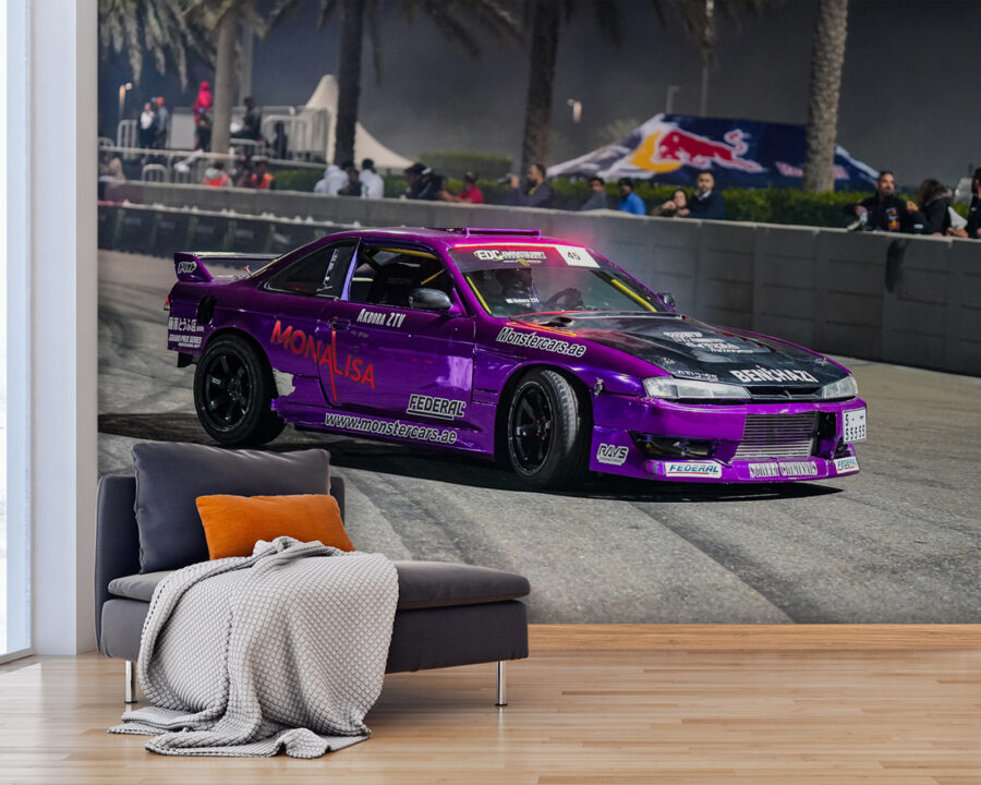 Carro roxo numa pista