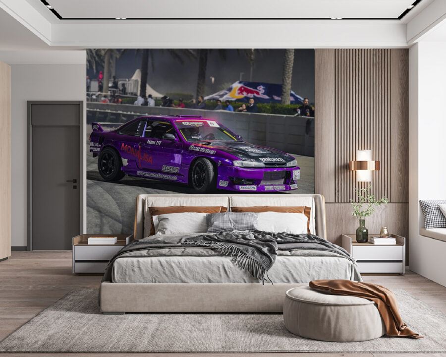 Carro roxo numa pista