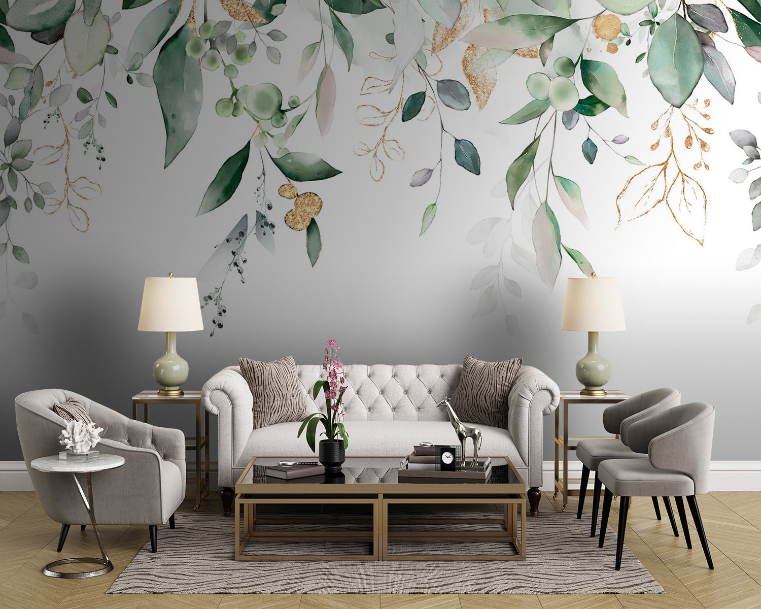 Delicate leaves and soft botanical elements