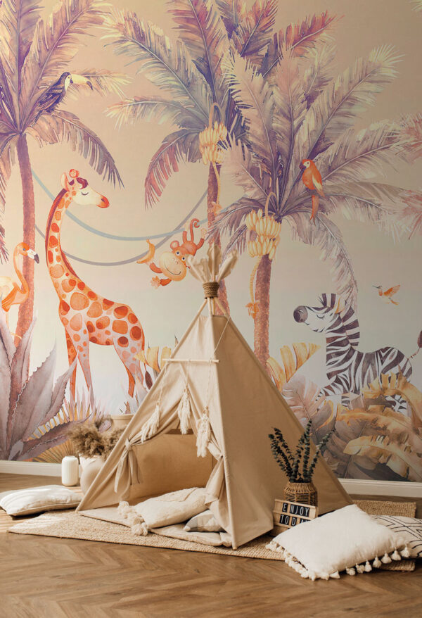 Girafa e zebra numa selva Girafa e zebra numa selva