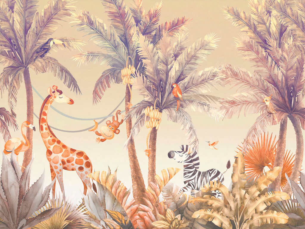 Girafa e zebra numa selva Girafa e zebra numa selva
