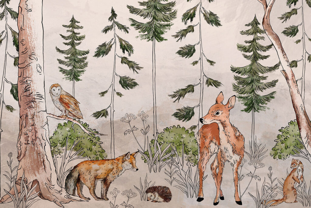 Mural de parede com animais e árvores Mural de parede com animais e árvores