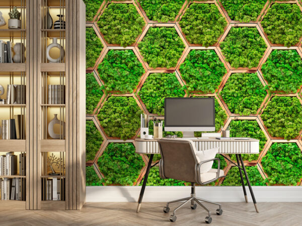 Parede de plantas em hexágonos Parede de plantas em hexágonos