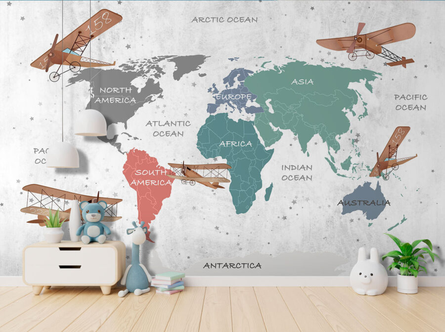 Mapa do mundo com aviões