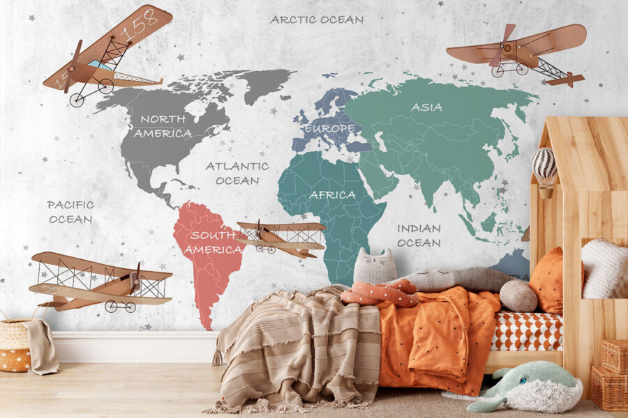 Mapa do mundo com aviões