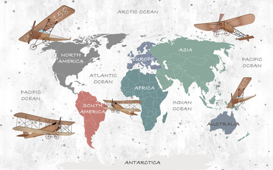 Mapa do mundo com aviões