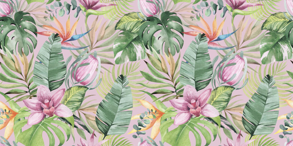 Padrão de folhas e flores tropicais Padrão de folhas e flores tropicais