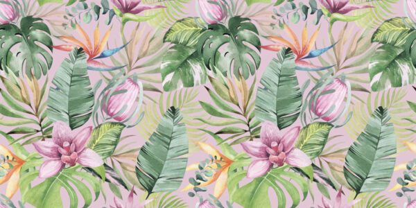 Padrão de folhas e flores tropicais Padrão de folhas e flores tropicais