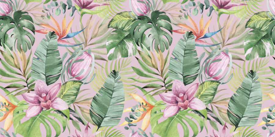 Padrão de folhas e flores tropicais