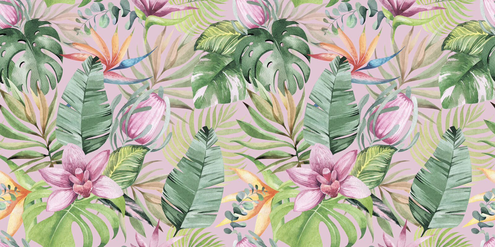 u95465p - Padrão de folhas e flores tropicais - tegory