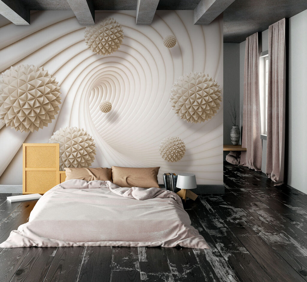White swirly pattern with white balls White swirly pattern with white balls