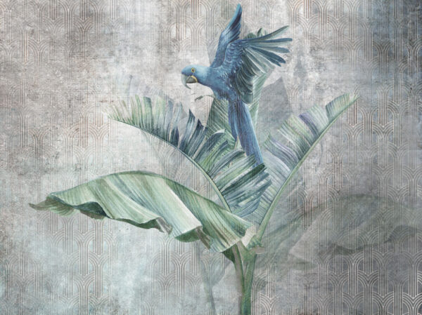 Papagaio azul numa folha de bananeira Papagaio azul numa folha de bananeira