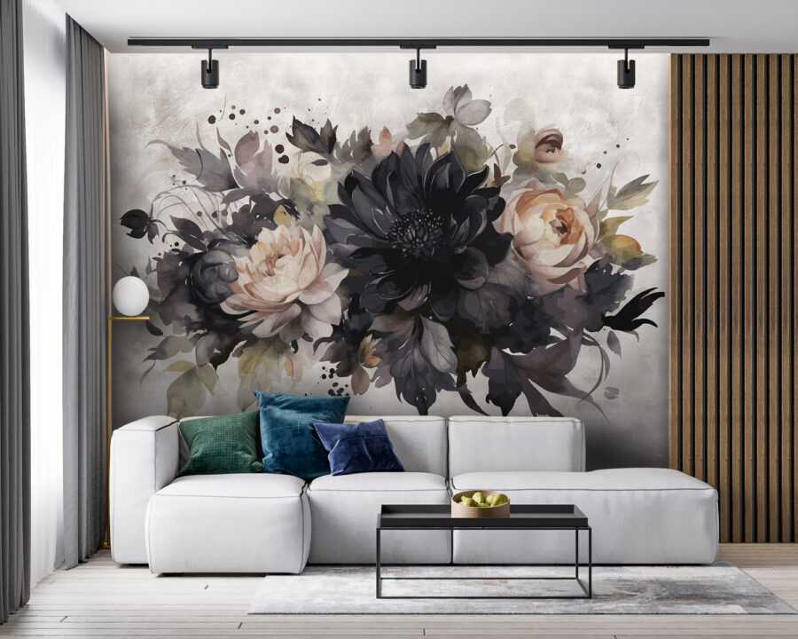Pintura de flores e folhas
