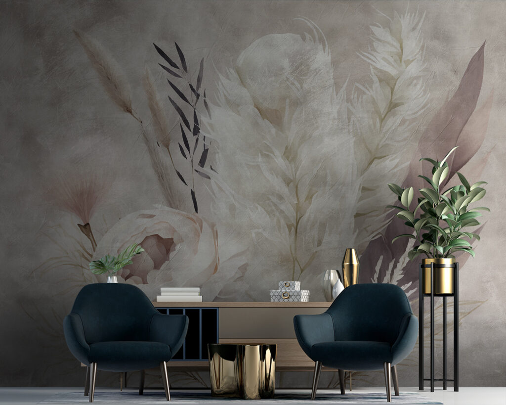 Painting of flowers and feathers