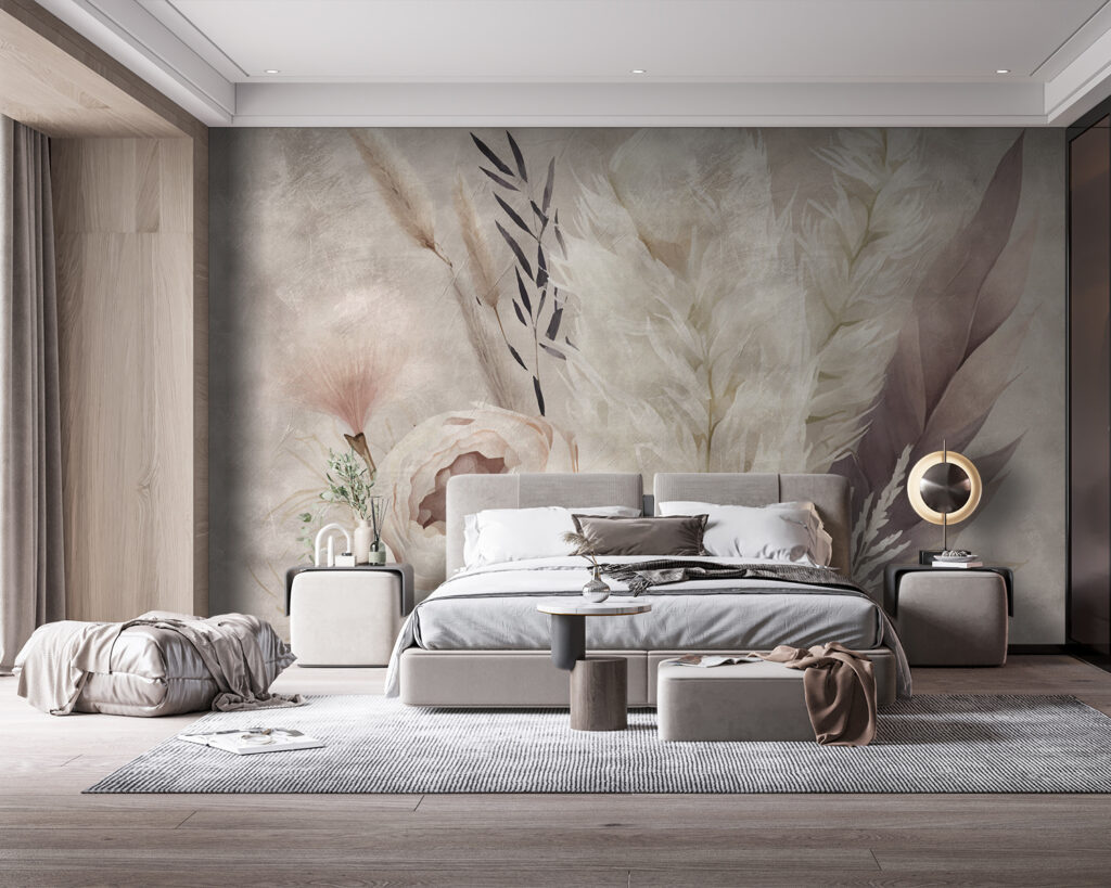 Painting of flowers and feathers