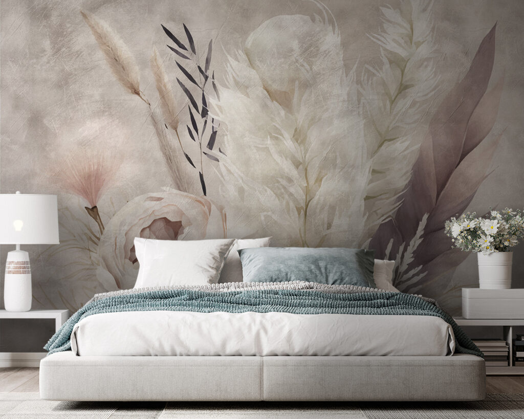 Painting of flowers and feathers