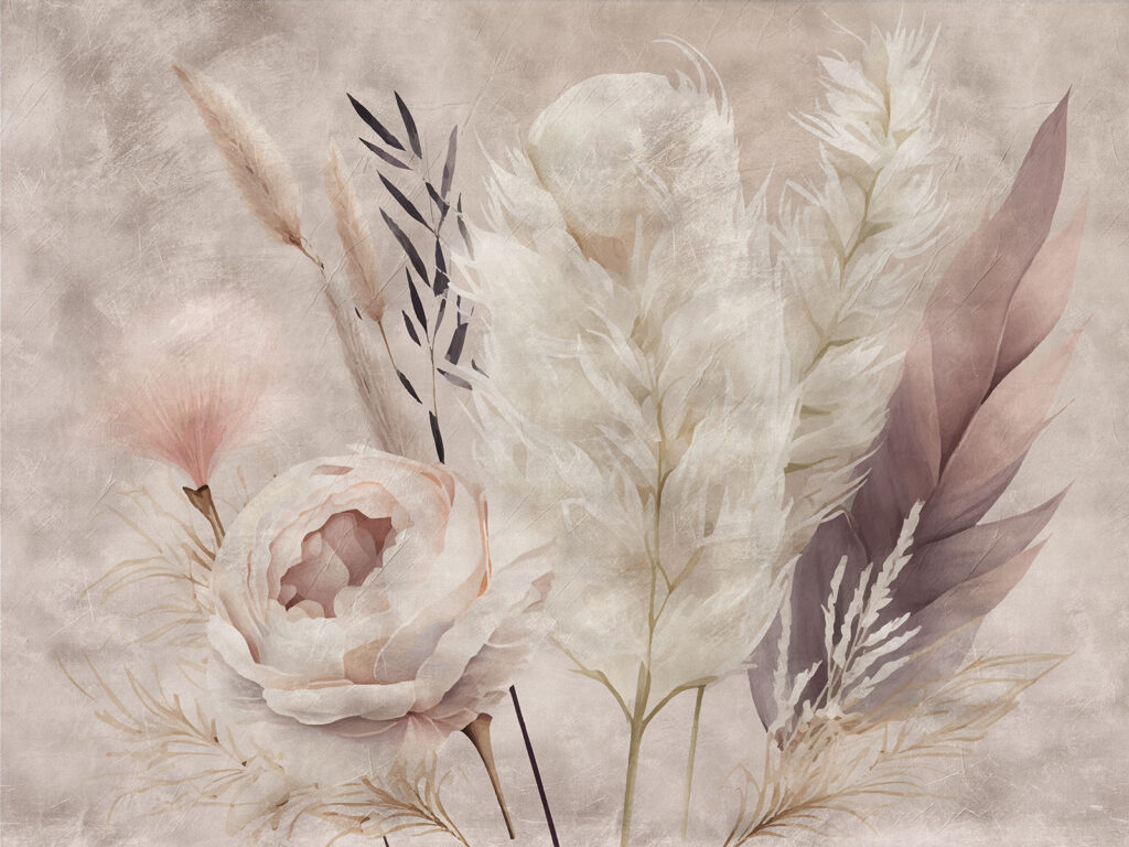 Pintura de flores e penas Pintura de flores e penas