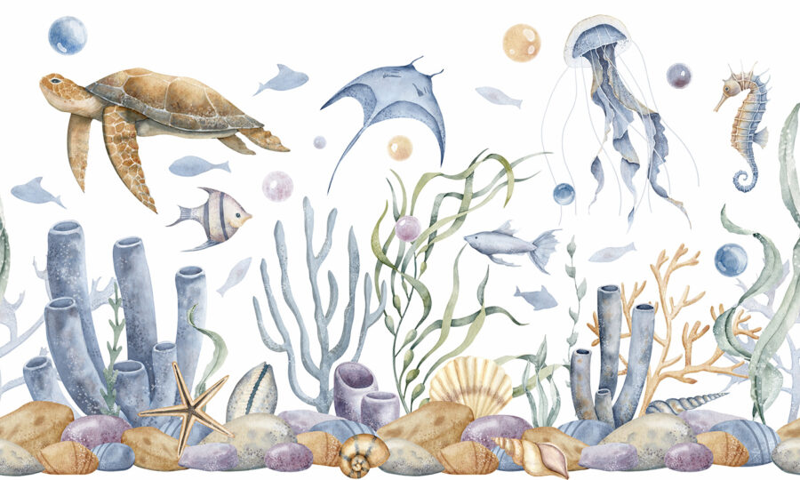 Vida marinha com peixes e algas marinhas