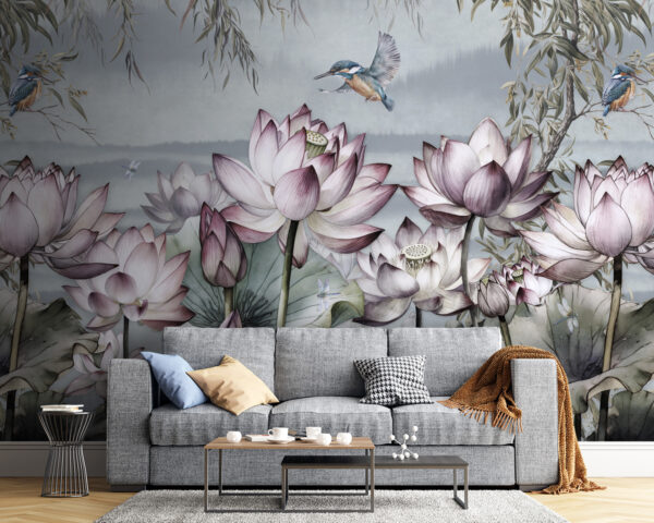 Pintura de flores e de um pássaro Pintura de flores e de um pássaro