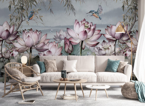 Pintura de flores e de um pássaro Pintura de flores e de um pássaro