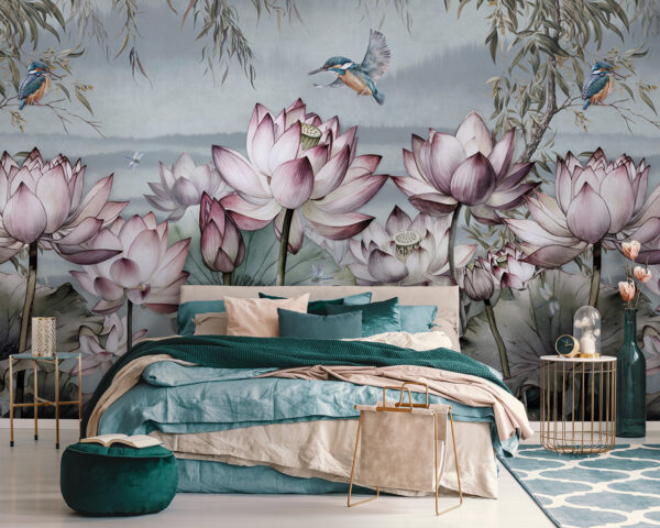 Pintura de flores e de um pássaro Pintura de flores e de um pássaro