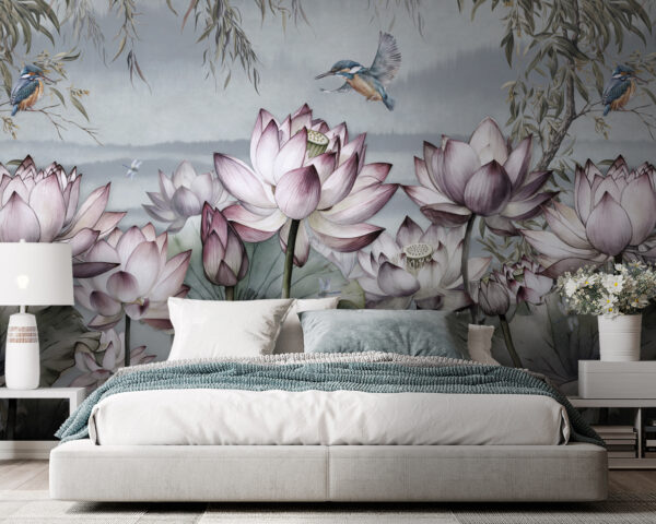 Pintura de flores e de um pássaro Pintura de flores e de um pássaro