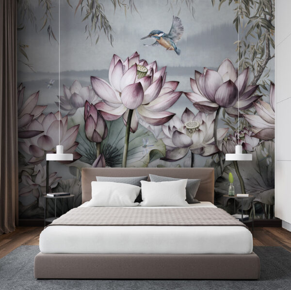 Pintura de flores e de um pássaro Pintura de flores e de um pássaro
