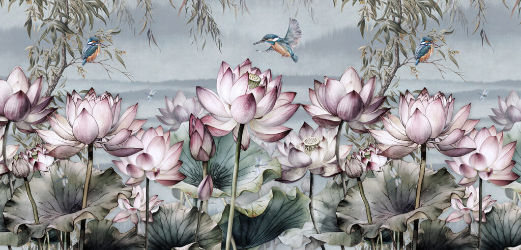 Pintura de flores e de um pássaro Pintura de flores e de um pássaro
