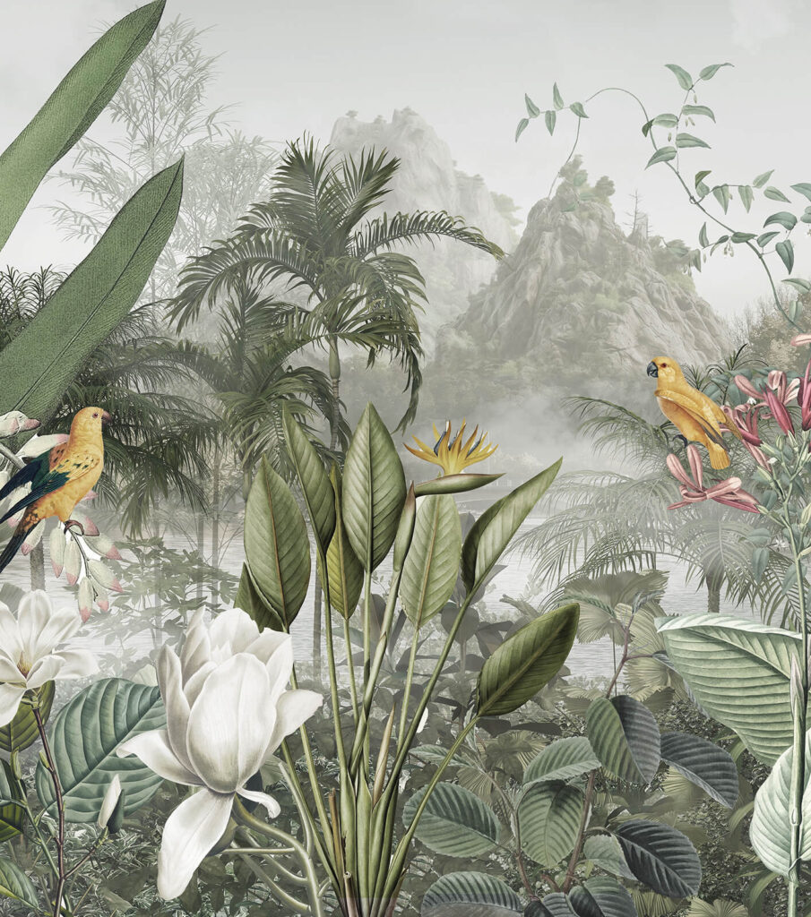 Grupo de plantas e aves Grupo de plantas e aves