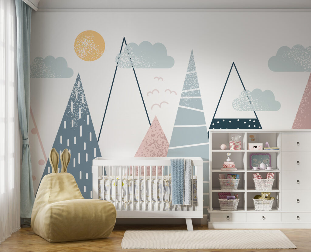 Group of mountains with trees and clouds