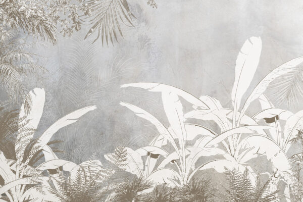 Papel de parede branco e cinzento com plantas Papel de parede branco e cinzento com plantas