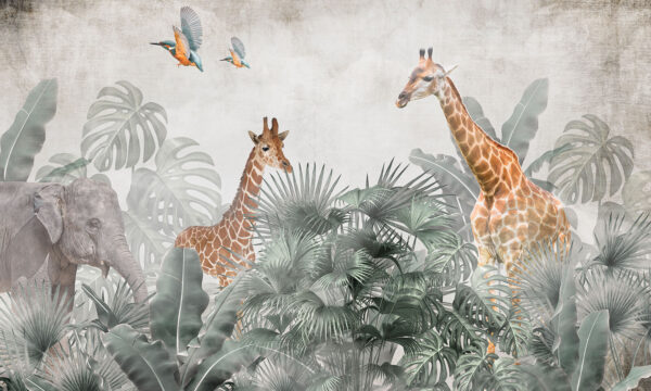 Grupo de girafas numa floresta Grupo de girafas numa floresta