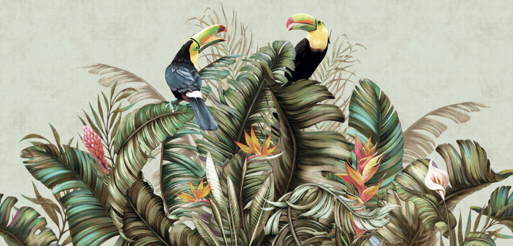 Grupo de aves numa planta Grupo de aves numa planta