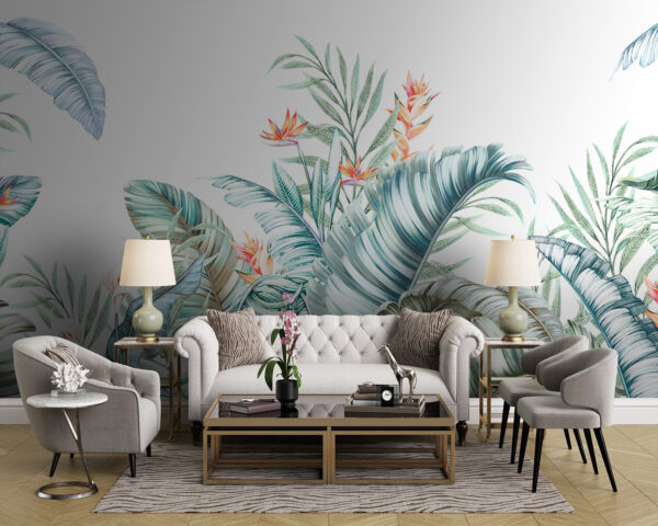 Folhagem tropical com flores vibrantes. Folhagem tropical com flores vibrantes.