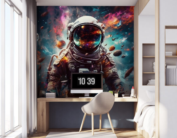 Um astronauta no espaço com um capacete grande Um astronauta no espaço com um capacete grande