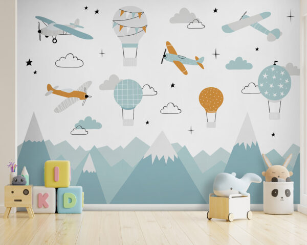 Papel de parede com aviões e balões de ar quente Papel de parede com aviões e balões de ar quente
