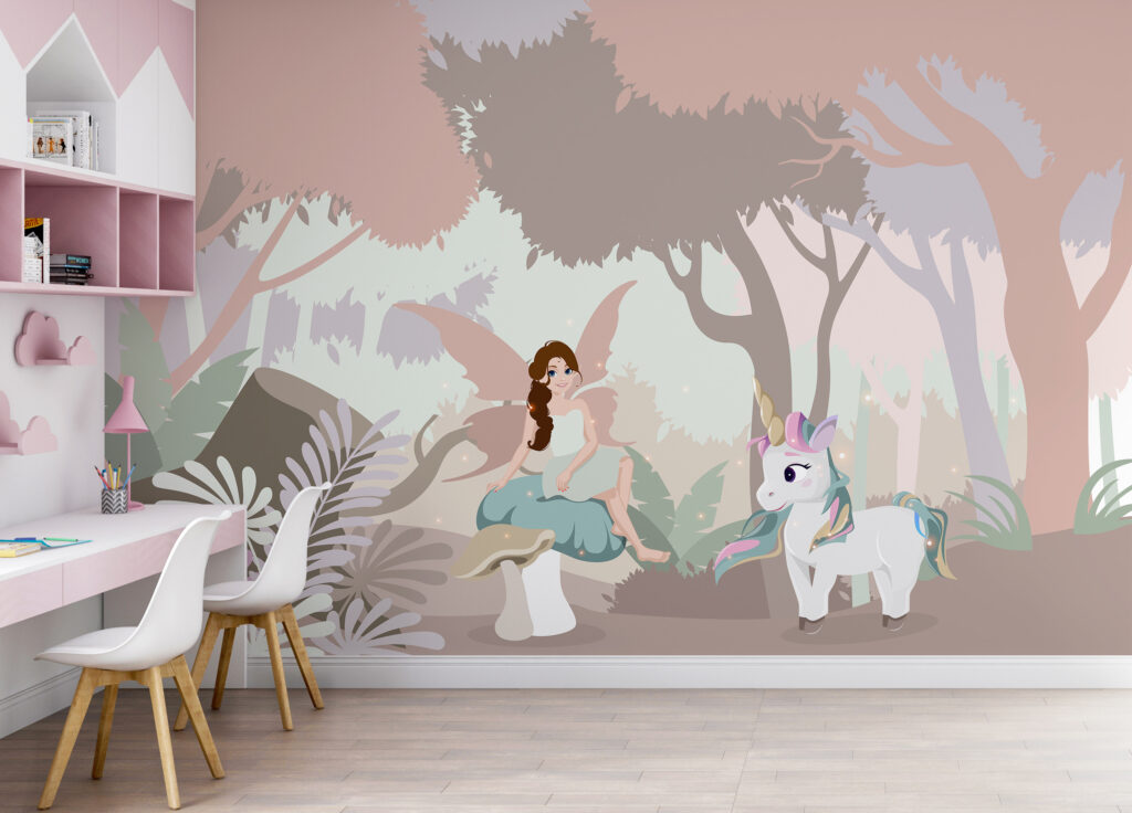 Cartoon of a woman sitting on a mushroom with a unicorn Cartoon of a woman sitting on a mushroom with a unicorn