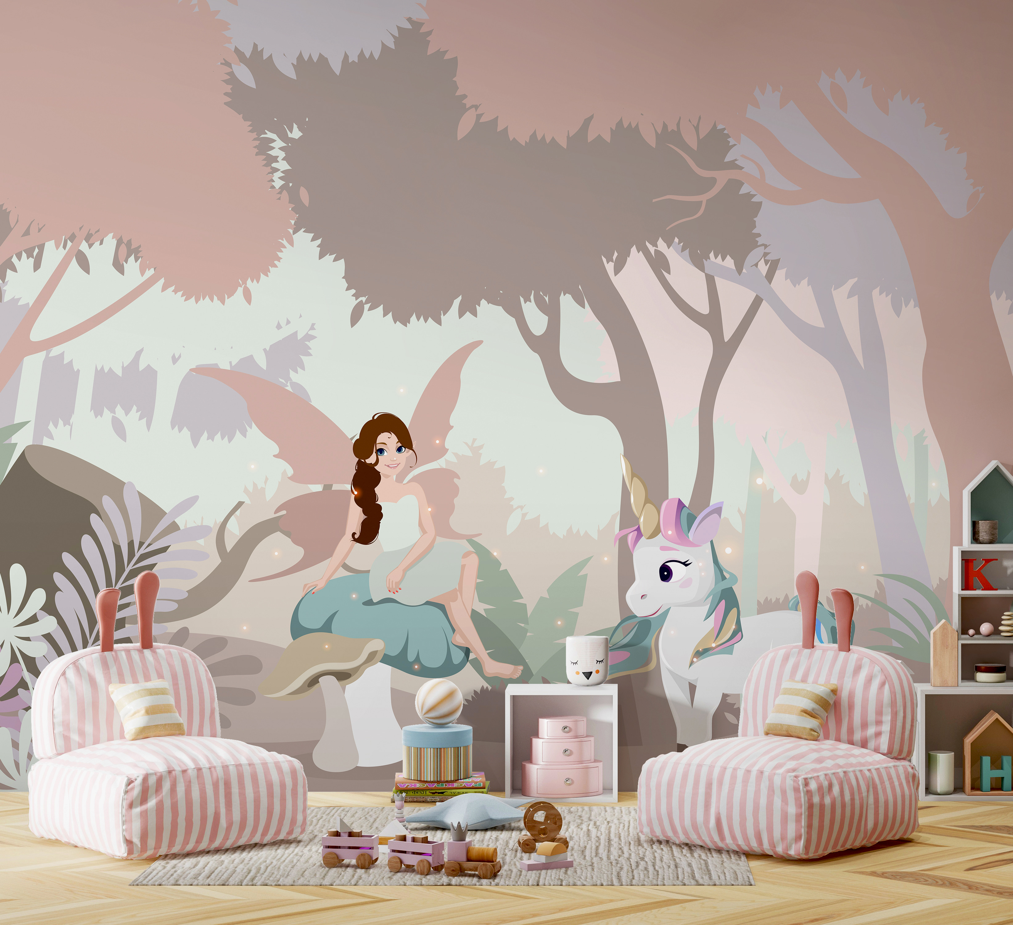 Cartoon of a woman sitting on a mushroom with a unicorn Cartoon of a woman sitting on a mushroom with a unicorn