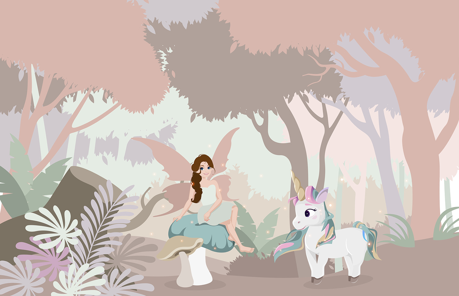 Cartoon of a woman sitting on a mushroom with a unicorn Cartoon of a woman sitting on a mushroom with a unicorn