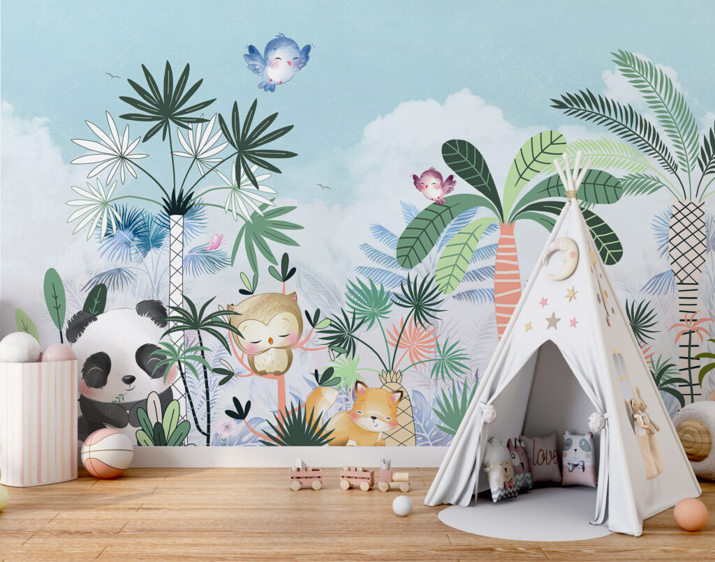 Cartoon of animals and birds in a forest Cartoon of animals and birds in a forest