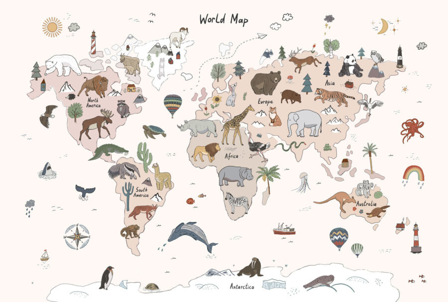Mapa do mundo com animais