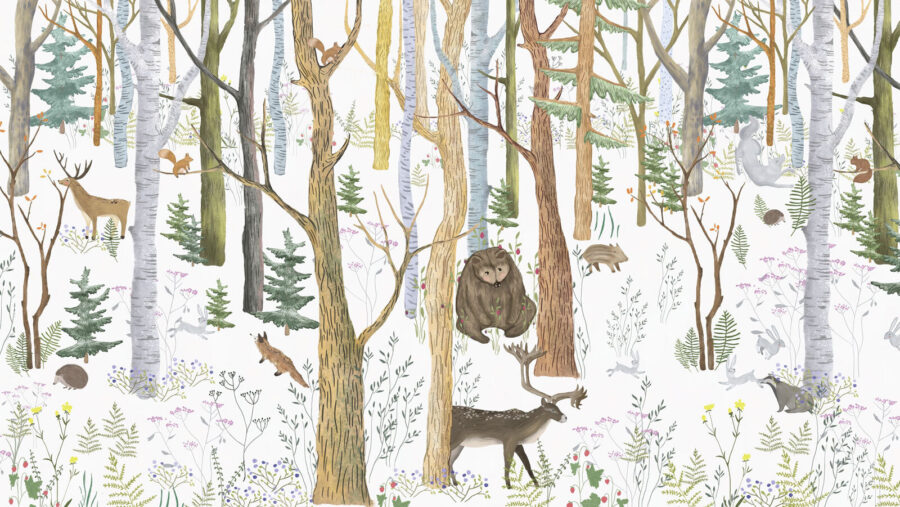 Papel de parede Floresta com árvores e animais - Image 3