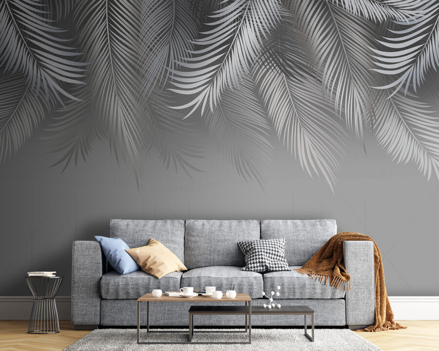 Fundo cinzento e branco com folhas