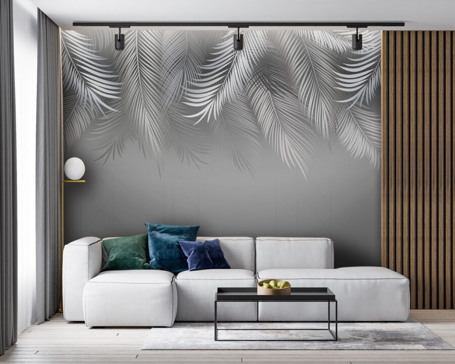 Fundo cinzento e branco com folhas