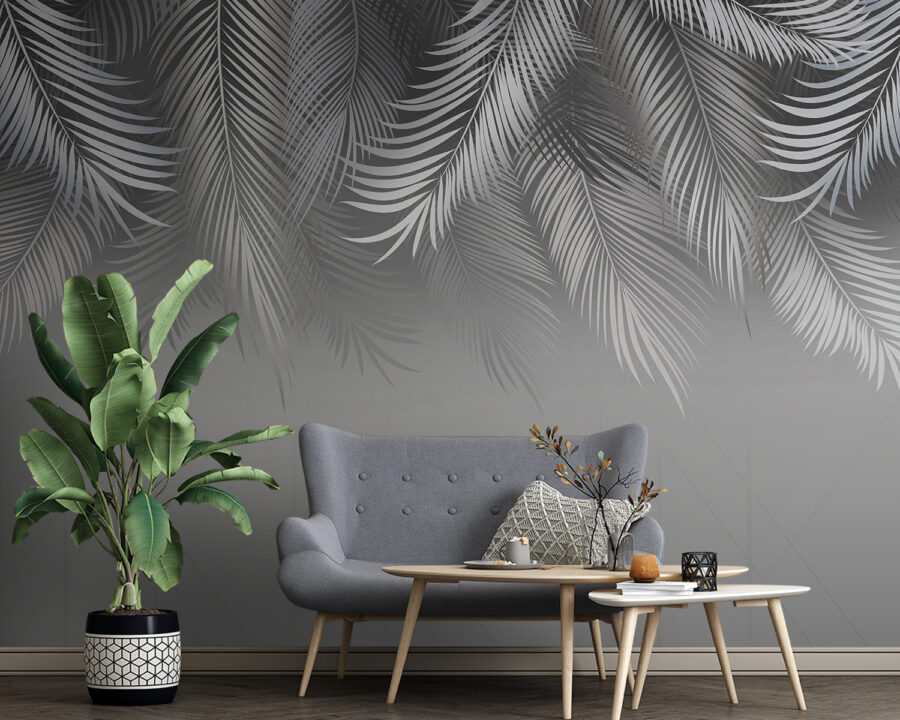 Fundo cinzento e branco com folhas