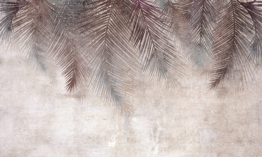 Folhas de palmeira silenciosas num fundo texturado. Folhas de palmeira silenciosas num fundo texturado.