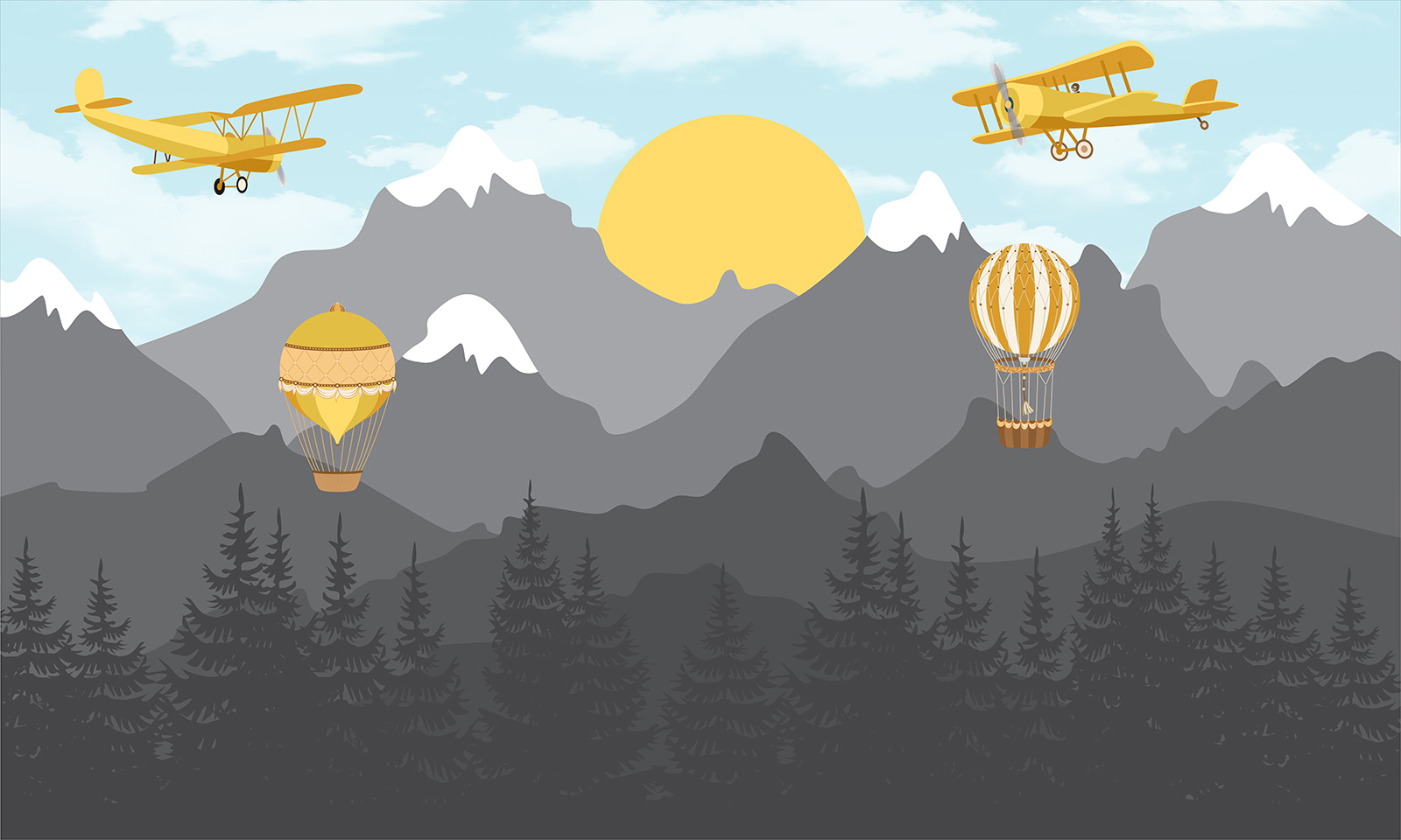 Yellow airplane flying over mountains Yellow airplane flying over mountains